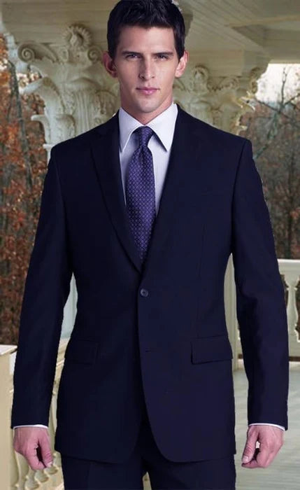 Men’s Dark Navy Blue 2-Piece Suit – Flat Front Pants, 2-Button Style